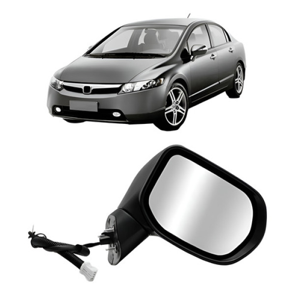 Retrovisor Civic 2006 A 2011 Eletrico C/ Pisca Preto Liso