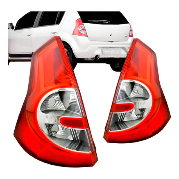 Par Lanterna Traseira Renault Sandero 08 09 10 11 Bicolor Ambos Lados Vermelho