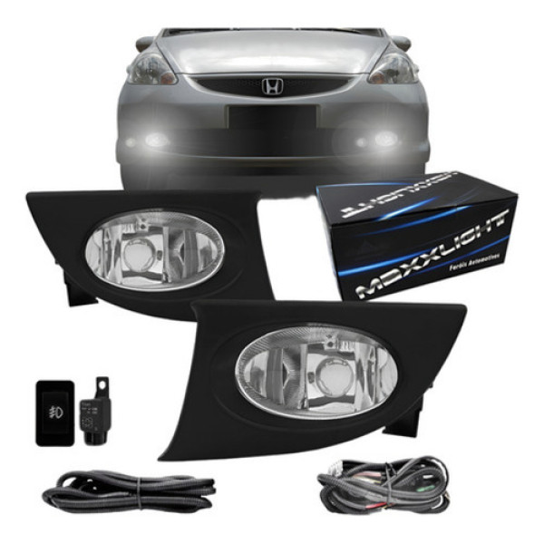 Kit Farol Milha Auxiliar Para Honda Fit 07 08 C/ Grade Preta