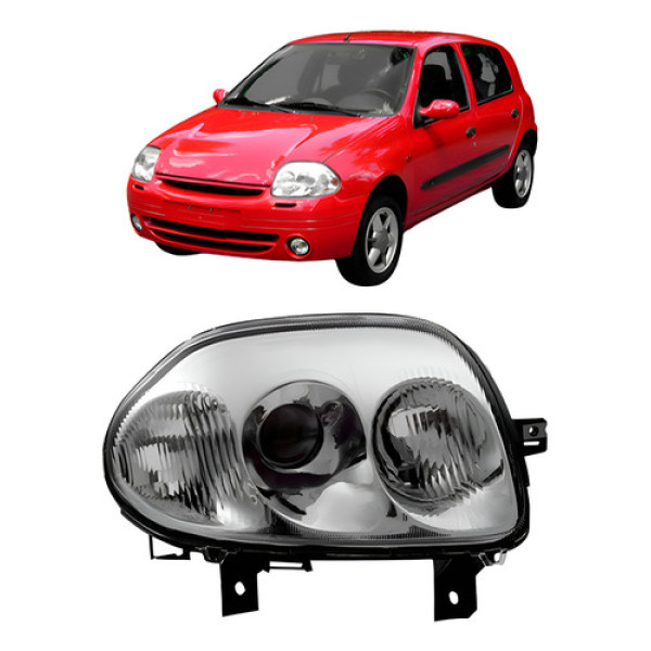 Farol Elétrico Clio 1999 A 2002 Foco Duplo Cromado Sem Moto