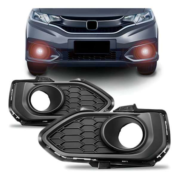 Par Moldura Farol Milha Honda Fit 2020/2021 Com Furo Oferta Preto