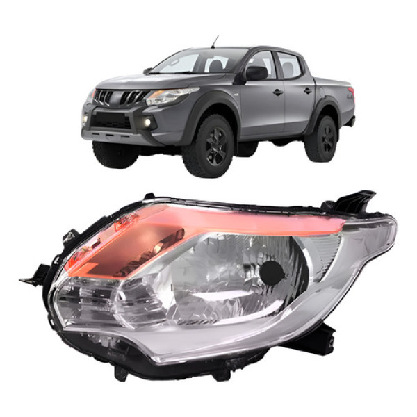 Farol L200 Triton 2017 A 2023 Cromado Pisca Ambar