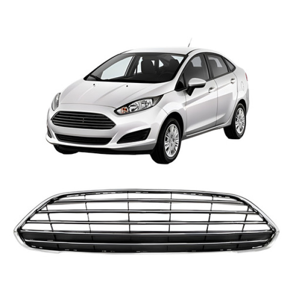 Grade Radiador Fiesta 2013 A 2017 Sedan Cinza Com Cromado Fosco