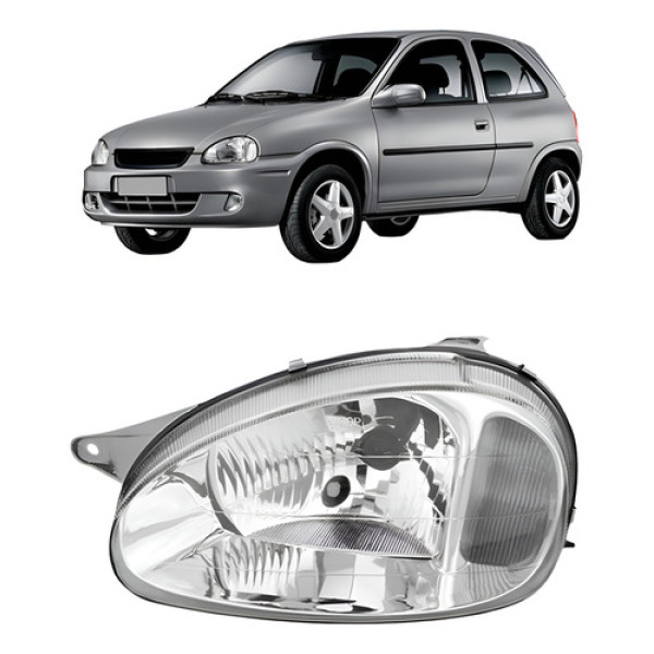 Farol Corsa 2000 A 2002 Carcaça Cinza Lente Policarbonato