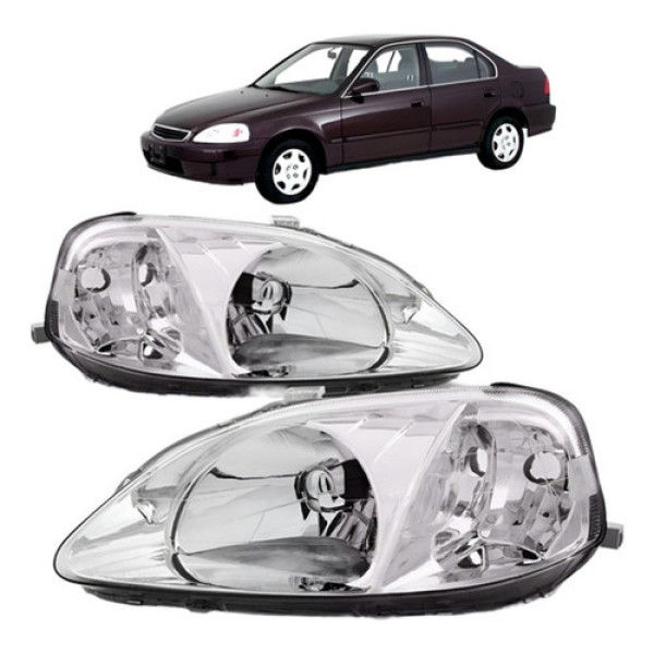 Farol Para Honda Civic 1999 2000 Cromado Cúpula Cristal Tyc