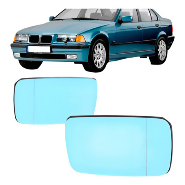 Jogo Lente Retrovisor Bmw Série 3 92/98 Azul Com Aquecedor