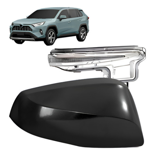 Kit  Capa + Pisca Retrovisor Lado Esquerdo Rav4 2019 A 2023 Preto