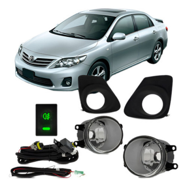 Kit Farol Auxiliar Corolla 2012 13 2014 Com Grade Aro Preto