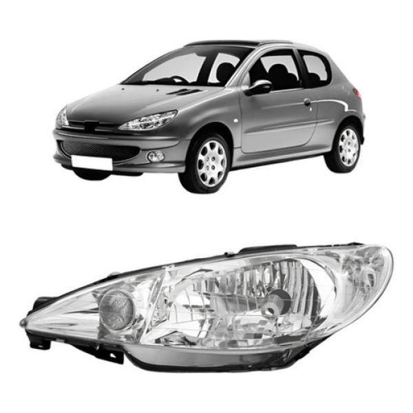 Farol Para Peugeot 206 E 206 Sw Ano 00/06 Foco Simples Liso