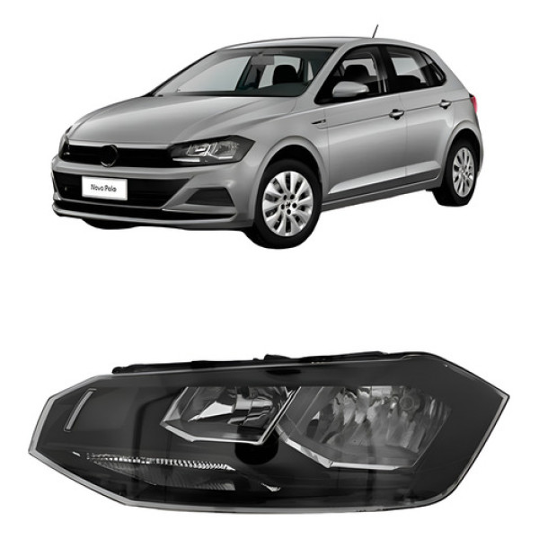 Farol Dianteiro Vw Polo 2018 A 2019 Manual Friso Preto
