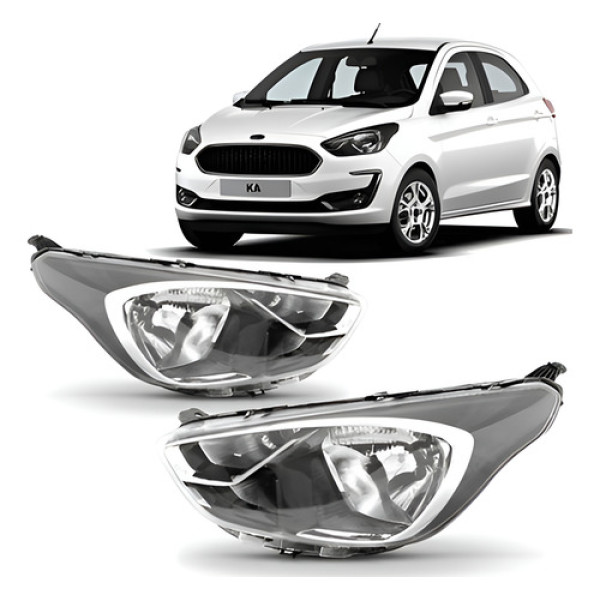 Par Farol Cromado / Preto Manual Ka 2019 2020 2021 2022