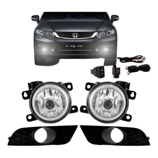Kit Farol Milha Neblina Civic 2015 2016 Com Grade Completo