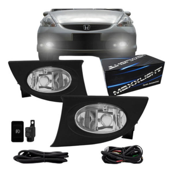 Kit Farol Milha Auxiliar Honda Fit 2007 2008 C/ Grade Preta