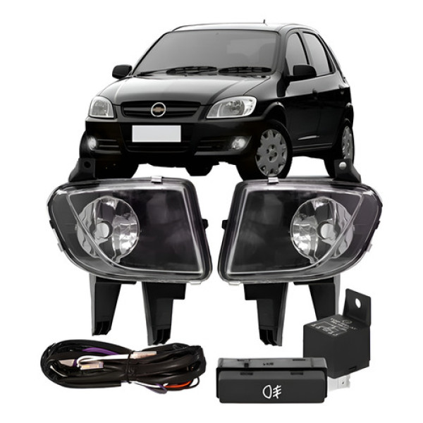 Kit Farol Neblina Milha Auxiliar Celta Prisma 2007 À 2010 Cristal