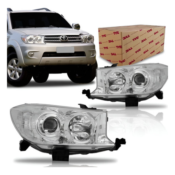 Farol Hilux Sw4 2009 2010 2011 Foco Duplo Cromado Tyc Direito/passageiro