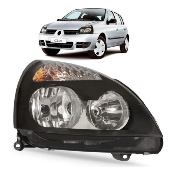 Farol Renault Clio 2003 2004 2005 Mascara Negra Direito