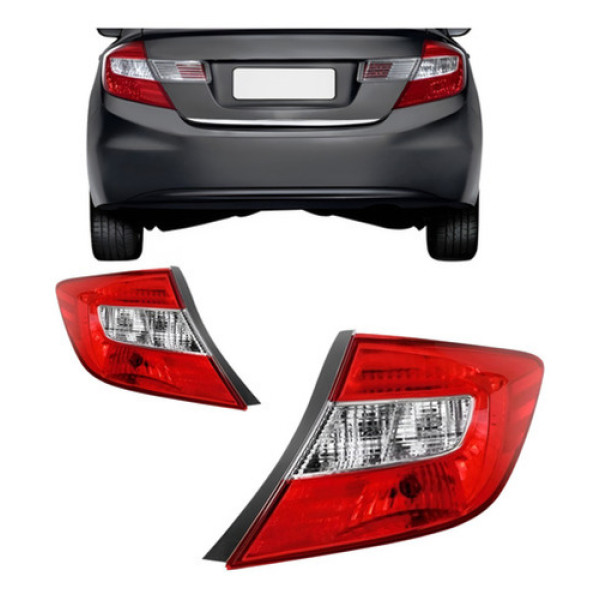 Par Lanterna Traseira Honda Civic 2012 2013 2014 Com Soquete Ambos Lados Vermelho/bicolor
