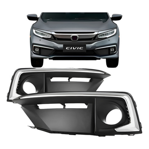 Par Moldura Milha Civic 2020 A 2021 Com Friso Cromado