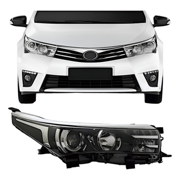 Farol Corolla 2014 2015 16 2017 Cromado Com Led Tyc Direito Direito/passageiro
