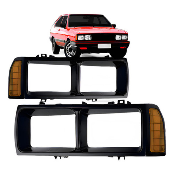 Par Moldura Farol Passat 1983 A 1988 Foco Duplo Preto