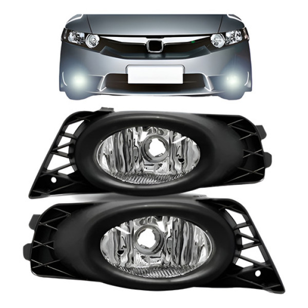Par Farol Milha Auxiliar Civic 2009 2010 2011 Com Moldura