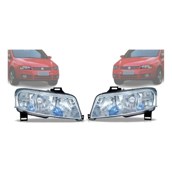 Par De Farol Fiat Stilo 2003 04 05 06 07 08 09 10 11 Cromado