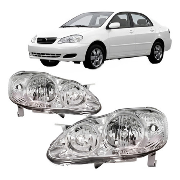 Par Farol Dianteiro Para Toyota Corolla 2005 A 2008 Cromado