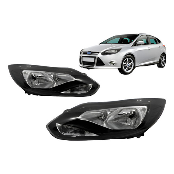 Par Farol Focus 2014 A 2016 Mascara Negra Eletrico C/ Motor
