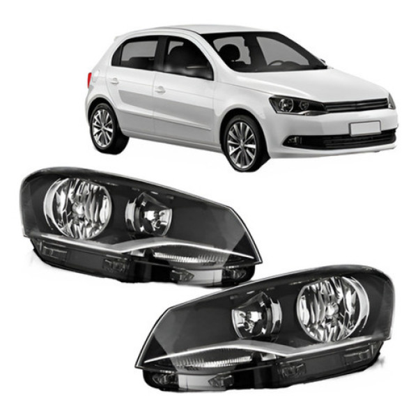 Par Farol Gol G6 2013 A 2016 Foco Duplo Crom. Mascara Negra