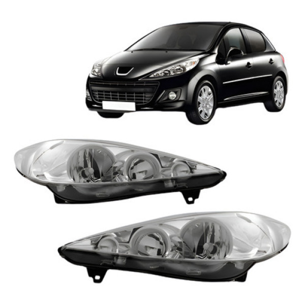 Jogo Farol Peugeot 207 2009 2010 2011 12 2013 Manual Cromado