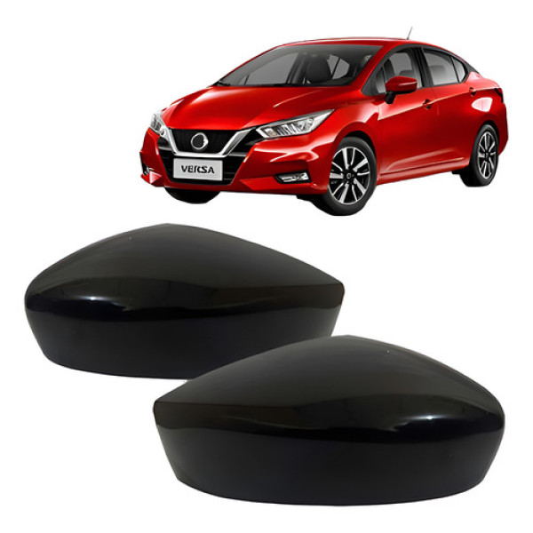 Par Capa Retrovisor Versa 2020 A 2022 S/ Furo Pisca Preto