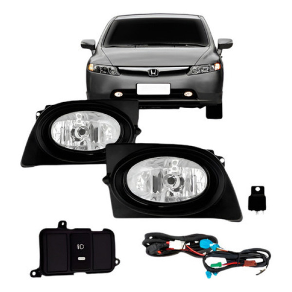 Kit Farol Milha Auxiliar Para Honda Civic 2007 08 Com Grade