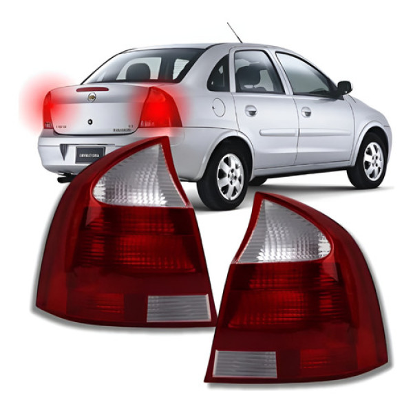Par De Lanterna Traseira Ré Branca Gm Corsa Sedan 2003/12 Ambos Lados Vermelha