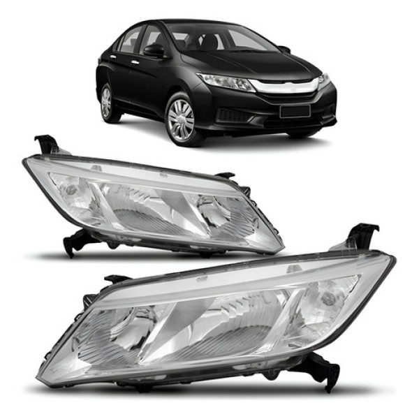 Farol Honda City 2014 2015 2016 Manual Cromado