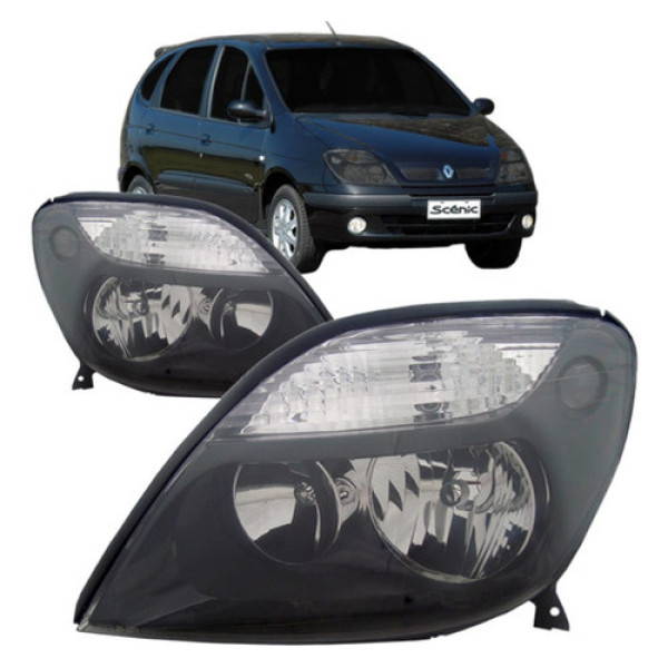 Farol Scenic 01 À 04 05 06 07 2008 Foco Duplo Mascara Negra