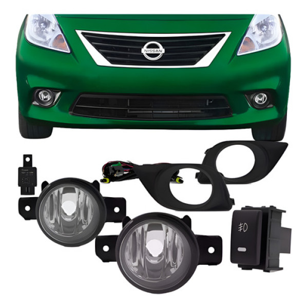 Kit Farol Neblina Milha Nissan Versa 2011 À 2014 Com Grade Transparente