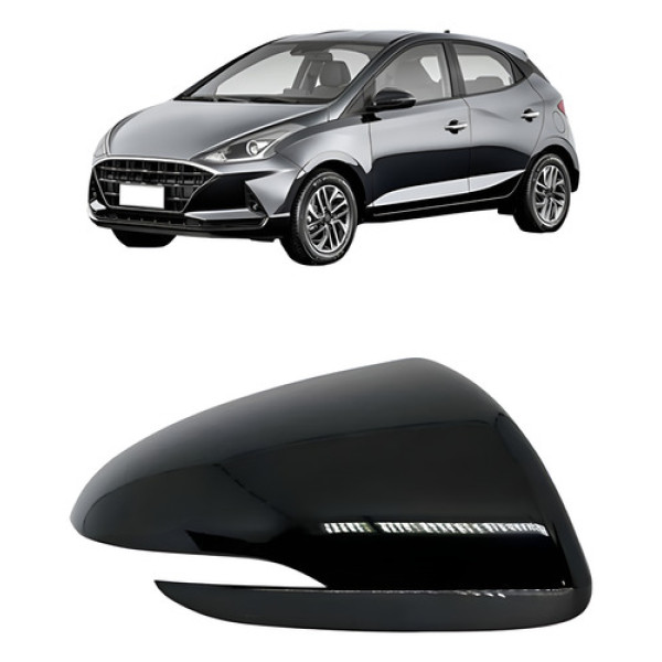 Capa Retrovisor Hb20 2020 A 2022 C/ Furo Pisca Preta
