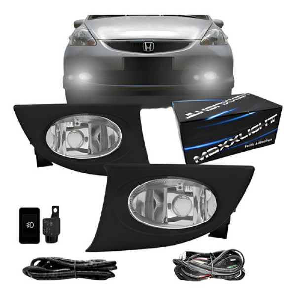 Kit Farol Milha Auxiliar Para Honda Fit 07 08 C/ Grade Preta Cristal