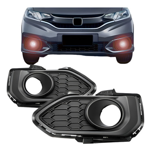 Par Moldura Farol Milha Para Honda Fit 2020 2021 Com Furo Preto