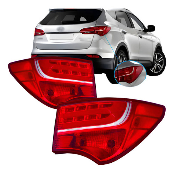 Par Lanterna Traseira Santa Fe 2014 2015 2016 Canto Com Led Ambos Lados