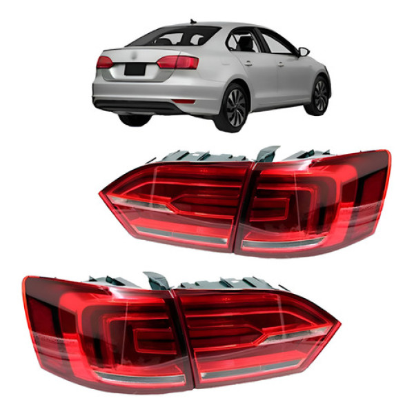 Kit Lanterna Traseira Jetta 2011 12 13 2014 Com Led 4 Peças Ambos Lados Vermelho