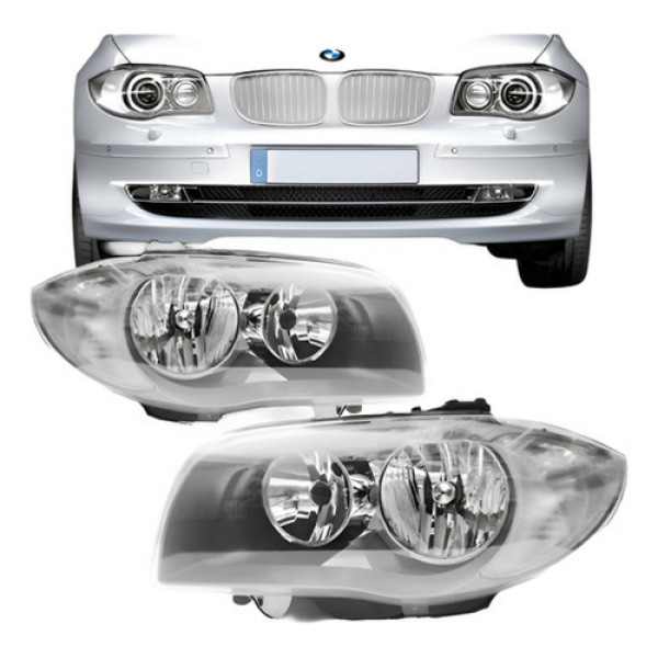 Par Farol Dianteiro Para Bmw 118i 2006 A 2011 Mascara Prata