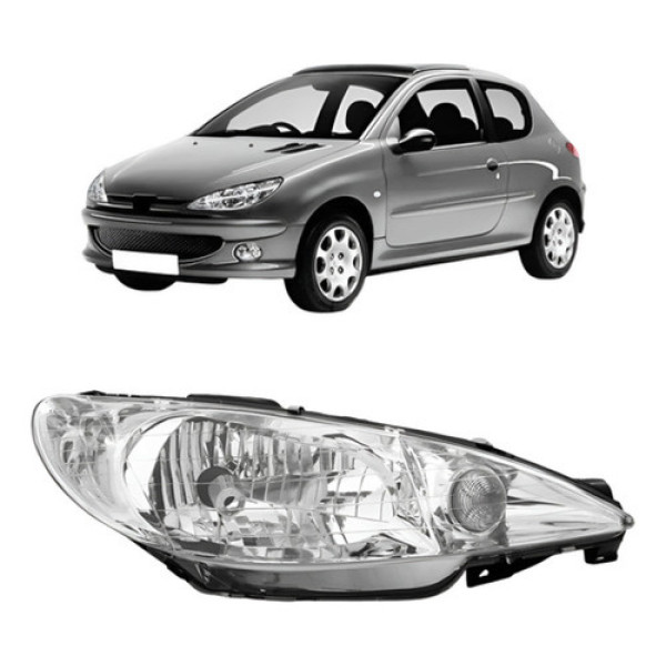 Farol Para Peugeot 206 E 206 Sw Ano 00/06 Foco Simples Liso