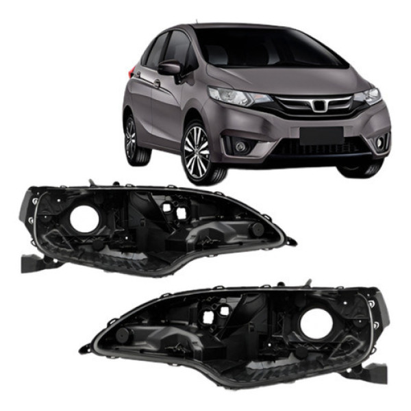 Par Carcaça Farol Dianteira Fit 2014 A 2021 C/ Regulador