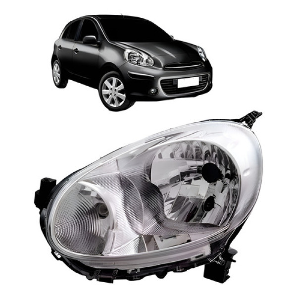 Farol Para Nissan March 2011 2012 2013 Cromado Manual