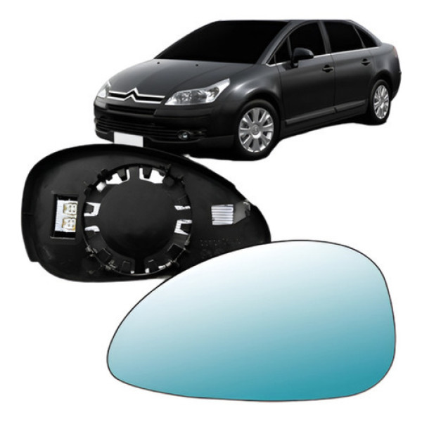 Par Espelho Base Retrovisor C4 2007 08 À 2011 Térmico Azul