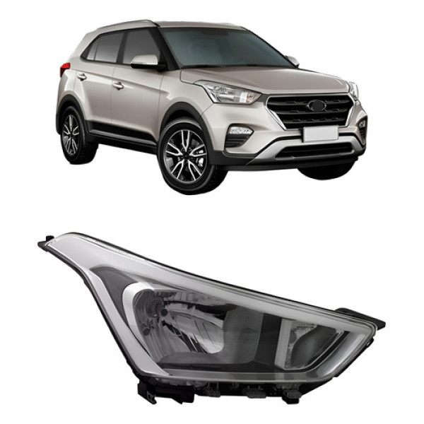 Farol Para Hyundai Creta 2017-2020 Manual Cromado - Direito/passageiro