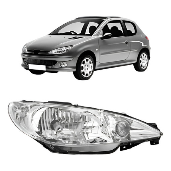 Farol Para Peugeot 206 E 206 Sw Ano 00/06 Foco Simples Liso