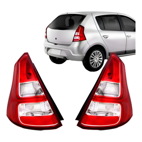 Par Lanterna Traseira Sandero 2012 13 2014 Bicolor C/ Friso Ambos Lados Vermelho