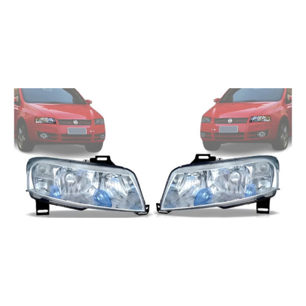 Par De Farol Fiat Stilo 2003 04 05 06 07 08 09 10 11 Cromado Ambos Lados